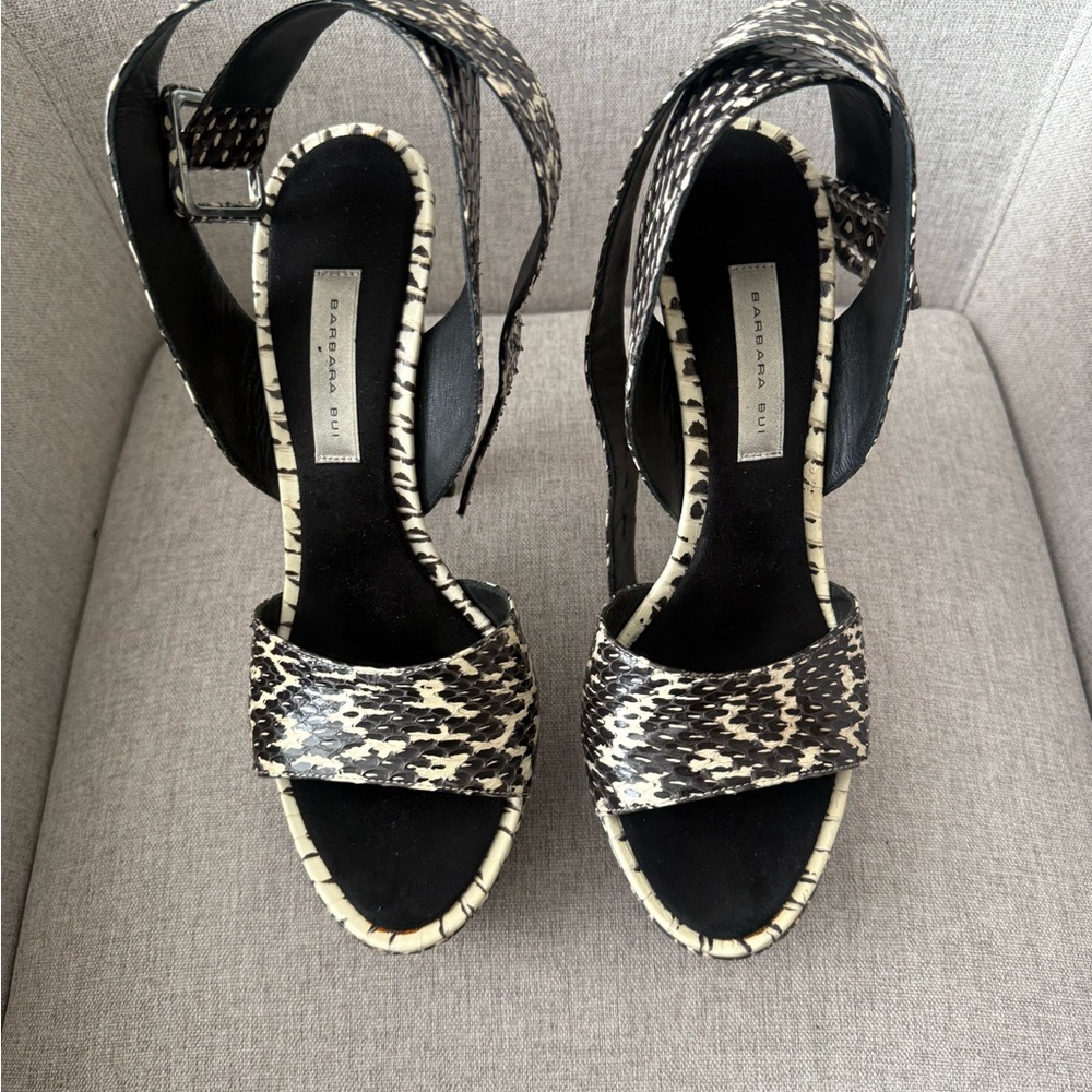 Black and Cream Patterned High Heel Sandals Barbara BUI